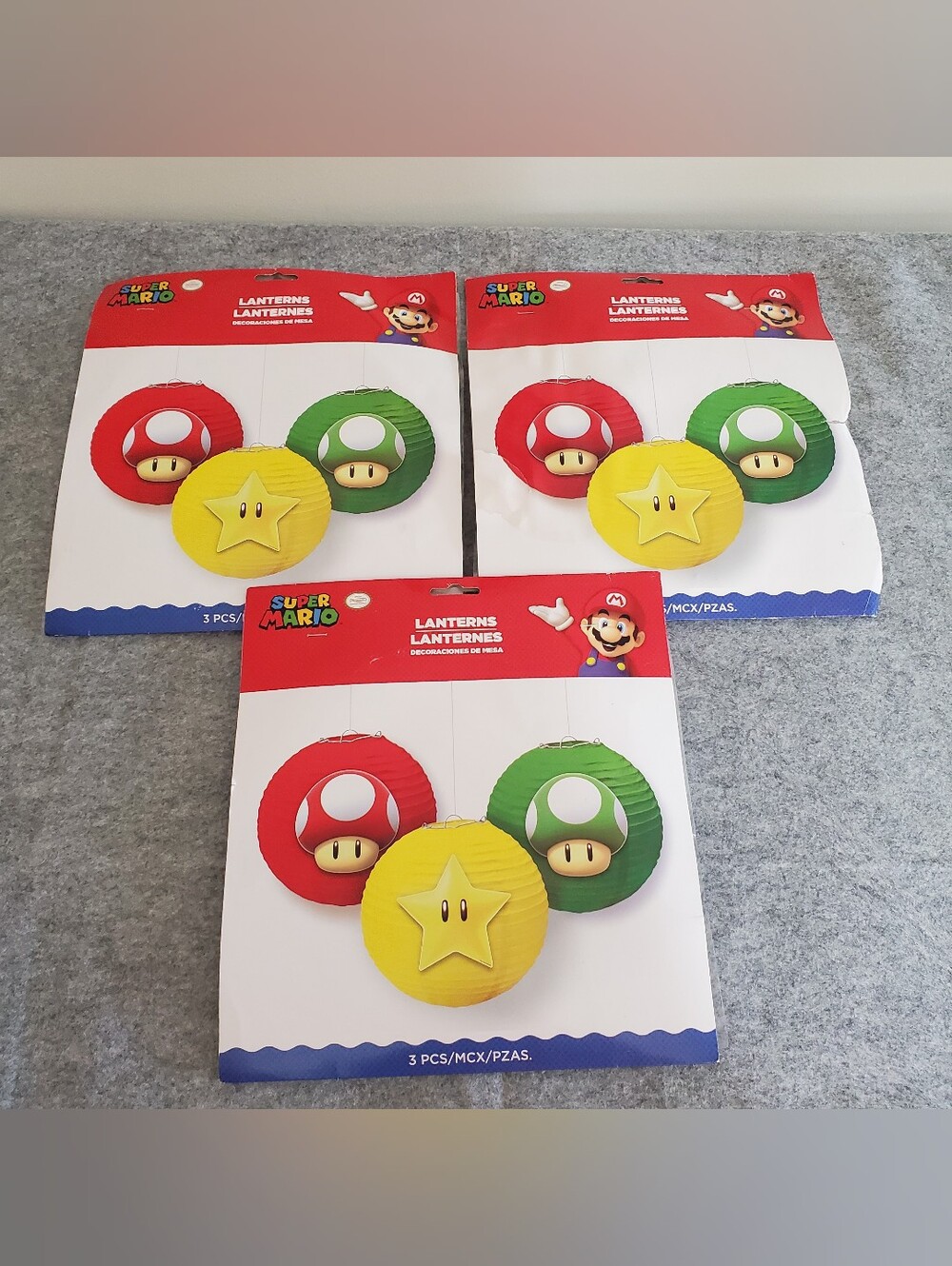 Nintendo Super Mario Bros 9.5" Paper Lantern Decorations 3-Pcs, Set Of 3